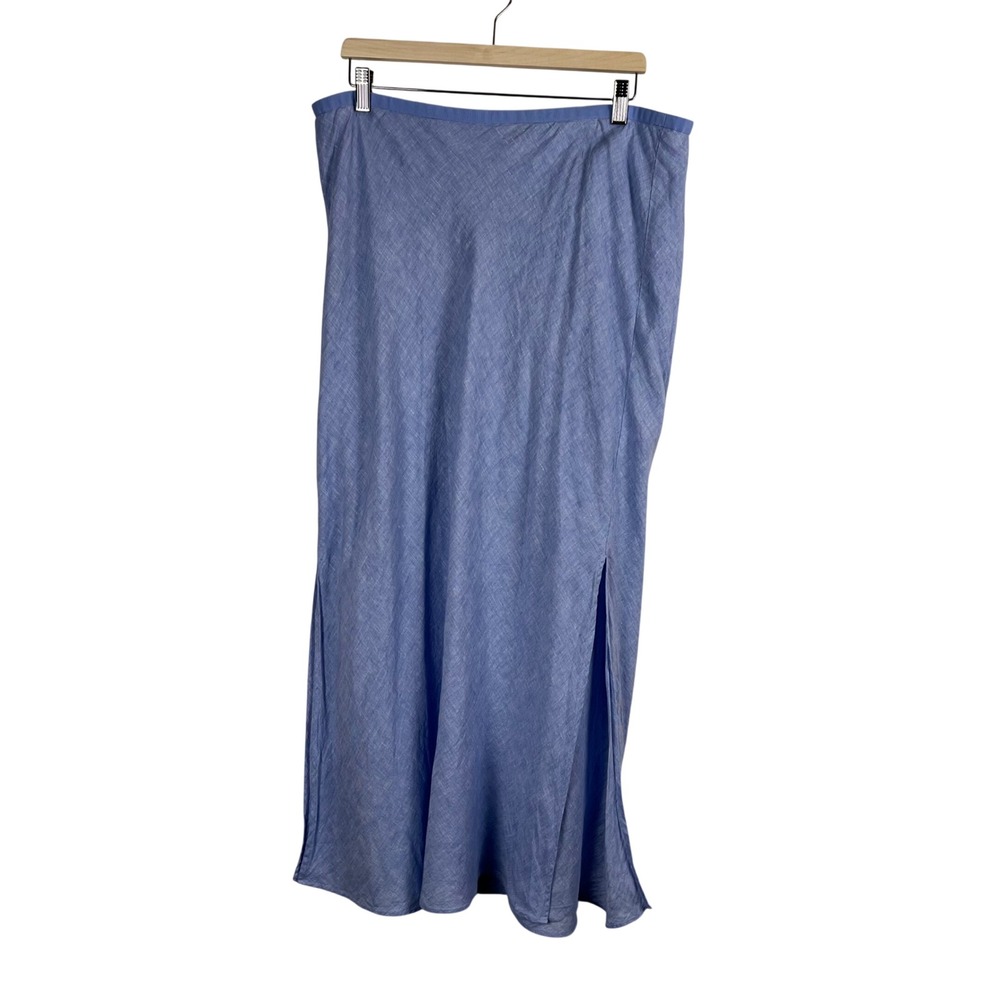J.Crew Blue Linen Maxi Skirt Side Slits Coastal XL Womens Timeless Classic